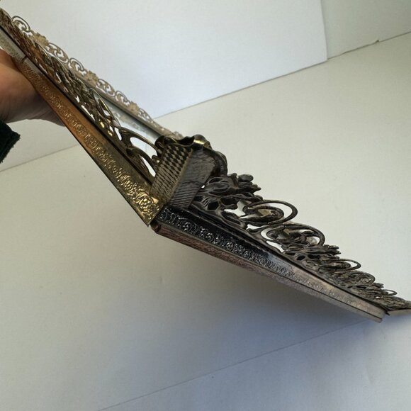 Vtg Gold Ornate Swirls Picture Wall Frame Metal Glass Broken Stand on Back READ - Picture 11 of 11